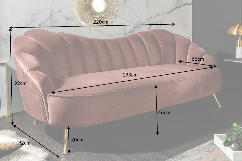 Canapea fixa tapitata cu Catifea Roz L220cm Arielle