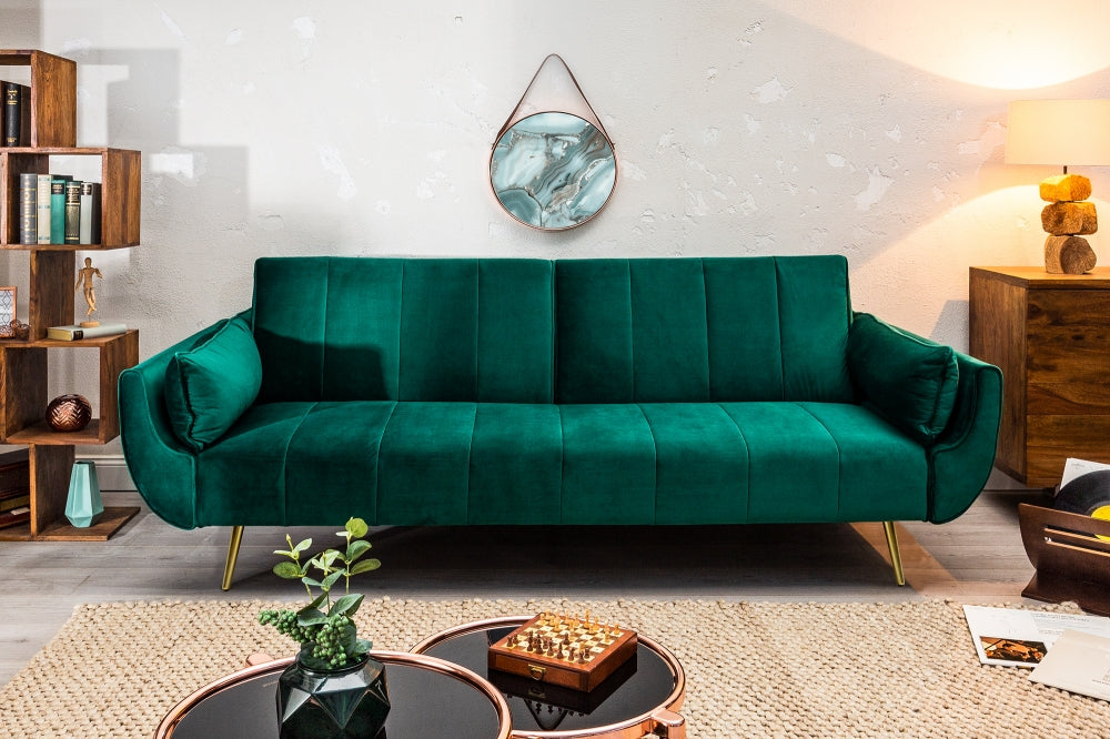 Canapea extensibila din Catifea Verde cu picioare aurii L215cm Divani II