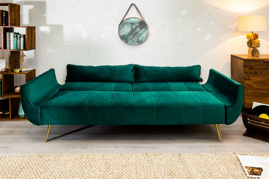 Canapea extensibila din Catifea Verde cu picioare aurii L215cm Divani II