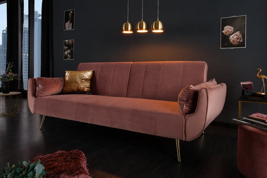 Canapea extensibila din Catifea Roz antic cu picioare aurii L215cm Divani II