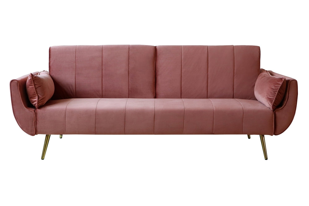 Canapea extensibila din Catifea Roz antic cu picioare aurii L215cm Divani II