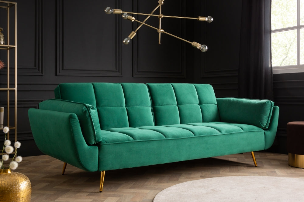 Canapea extensibila din Catifea Verde cu picioare aurii L213cm Boutique