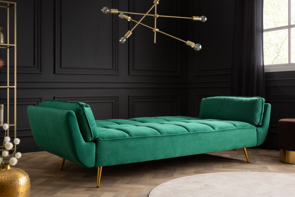 Canapea extensibila din Catifea Verde cu picioare aurii L213cm Boutique