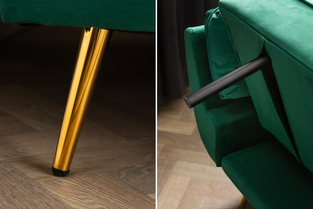 Canapea extensibila din Catifea Verde cu picioare aurii L213cm Boutique