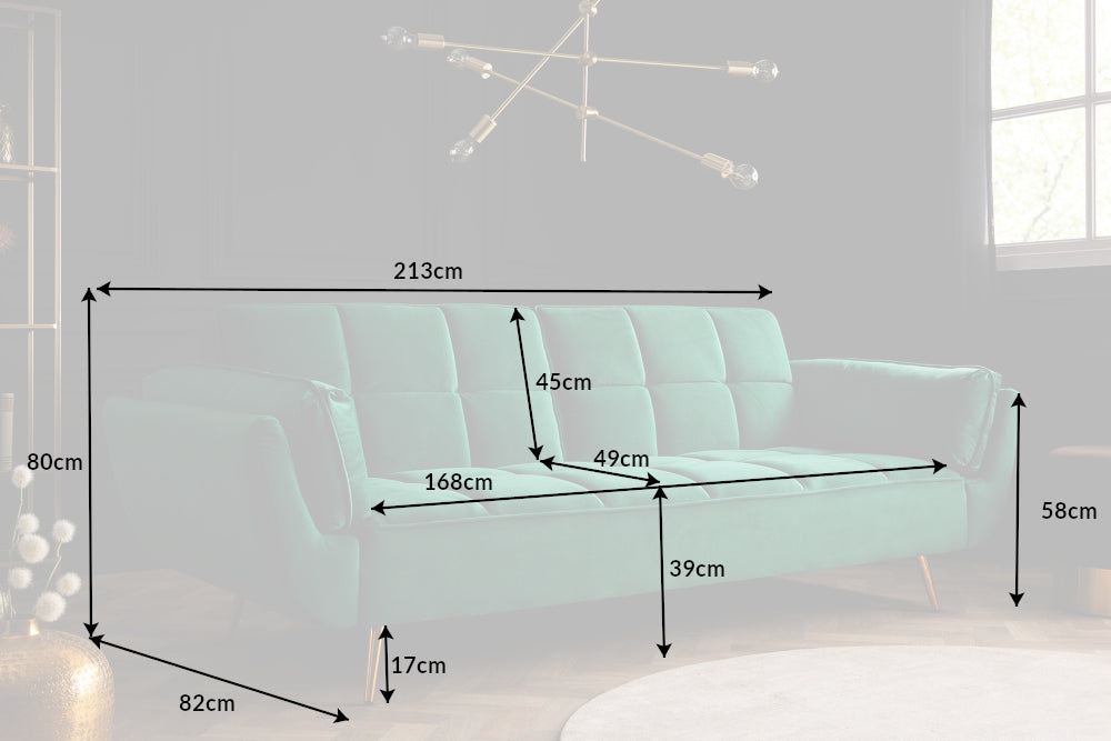 Canapea extensibila din Catifea Verde cu picioare aurii L213cm Boutique