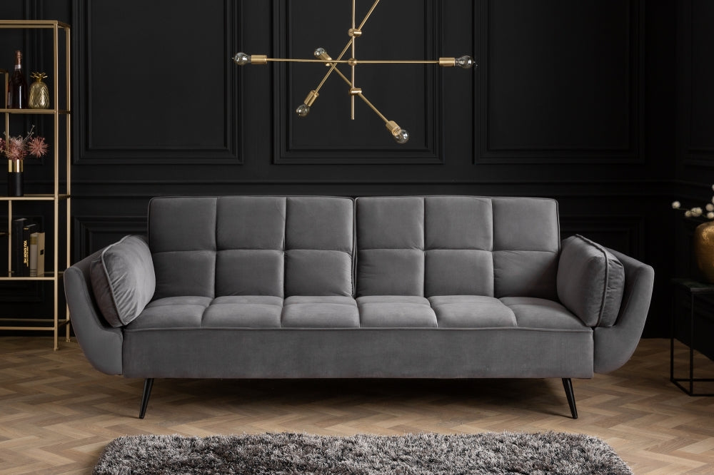 Canapea extensibila din Catifea Gri cu picioare negre L213cm Boutique