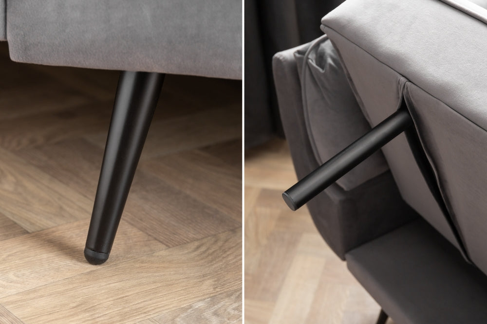 Canapea extensibila din Catifea Gri cu picioare negre L213cm Boutique