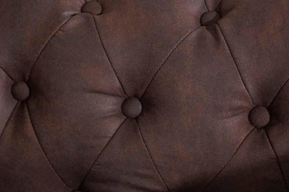 Fotoliu tapitat cu Microfibra Maro cu picioare din Lemn masiv Negru H72xL105xA87cm Chesterfield II