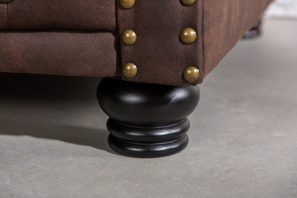Fotoliu tapitat cu Microfibra Maro cu picioare din Lemn masiv Negru H72xL105xA87cm Chesterfield II