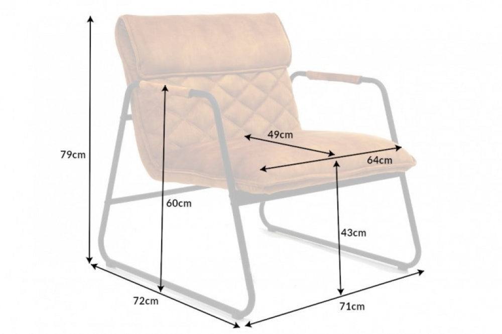 Fotoliu tapitat cu Catifea Galben cu picioare din Metal Negru H79xL71xA72cm Mustang