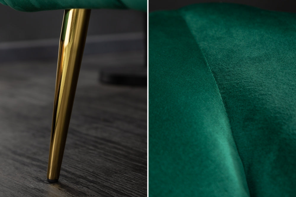 Fotoliu tapitat cu Catifea Verde cu picioare din Metal Auriu H80xL106xA90cm Noblesse