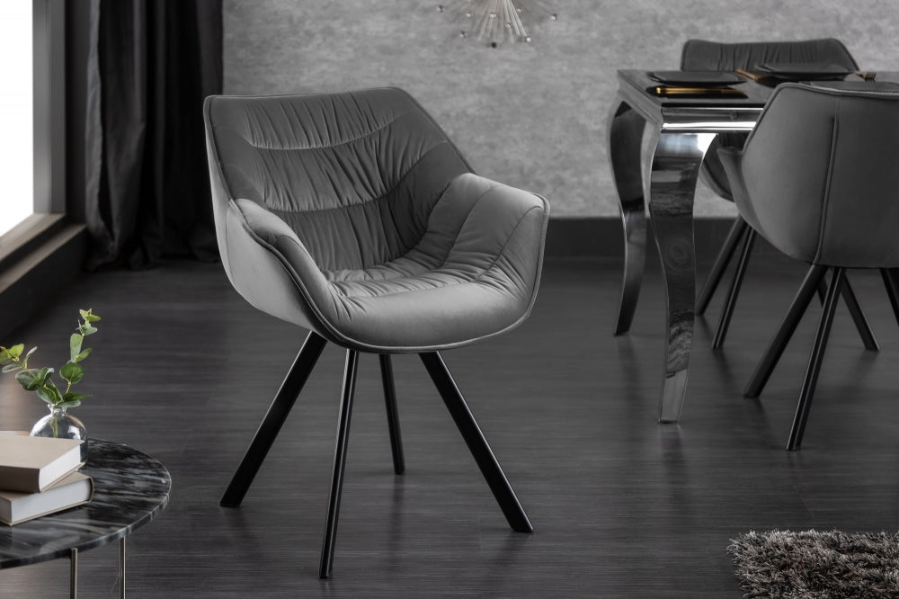 Scaun tapitat cu Catifea Gri cu picioare din Metal Negru H82xL67xA63cm The Dutch Comfort