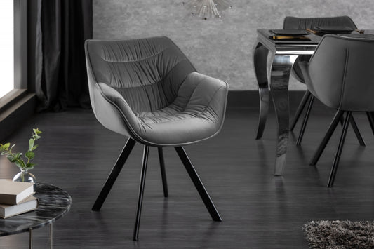 Scaun tapitat cu Catifea Gri cu picioare din Metal Negru H82xL67xA63cm The Dutch Comfort