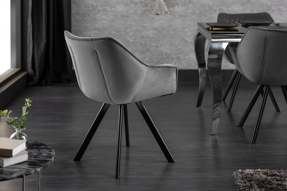 Scaun tapitat cu Catifea Gri cu picioare din Metal Negru H82xL67xA63cm The Dutch Comfort
