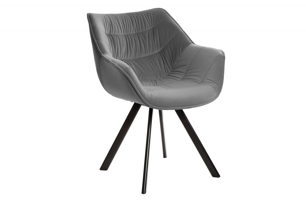 Scaun tapitat cu Catifea Gri cu picioare din Metal Negru H82xL67xA63cm The Dutch Comfort