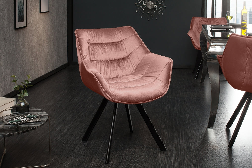Scaun tapitat cu Catifea Roz cu picioare din Metal Negru H82xL67xA63cm The Dutch Comfort