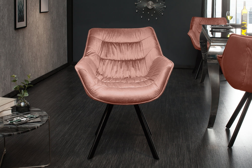 Scaun tapitat cu Catifea Roz cu picioare din Metal Negru H82xL67xA63cm The Dutch Comfort