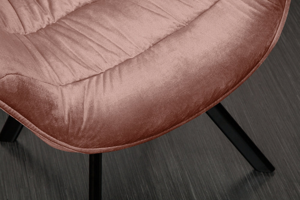 Scaun tapitat cu Catifea Roz cu picioare din Metal Negru H82xL67xA63cm The Dutch Comfort