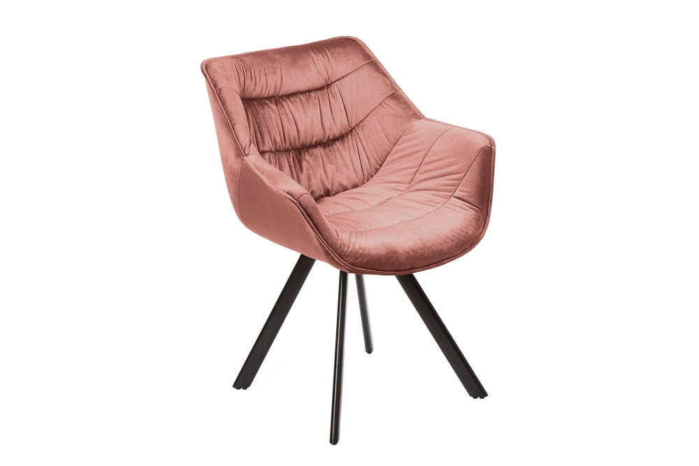Scaun tapitat cu Catifea Roz cu picioare din Metal Negru H82xL67xA63cm The Dutch Comfort