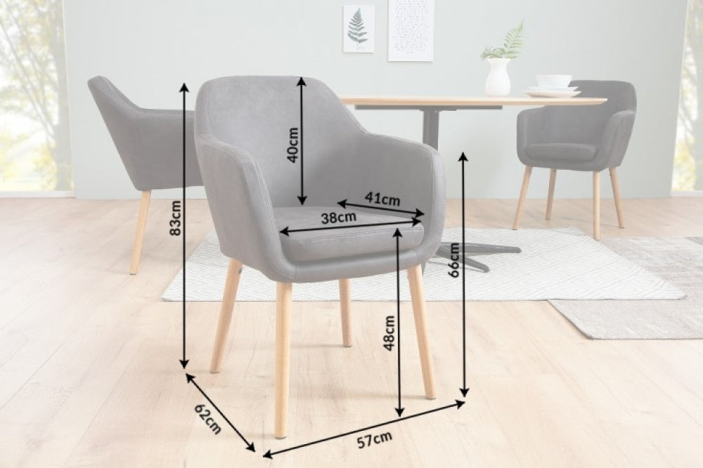 Scaun tapitat cu Microfibra Gri cu picioare din Lemn masiv Maro H83xL57xA62cm Supreme