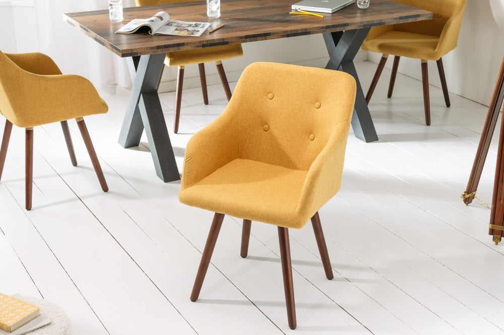 Scaun tapitat cu Stofa Galben cu picioare din Lemn de fag Maro H85xL55xA55cm Scandinavia