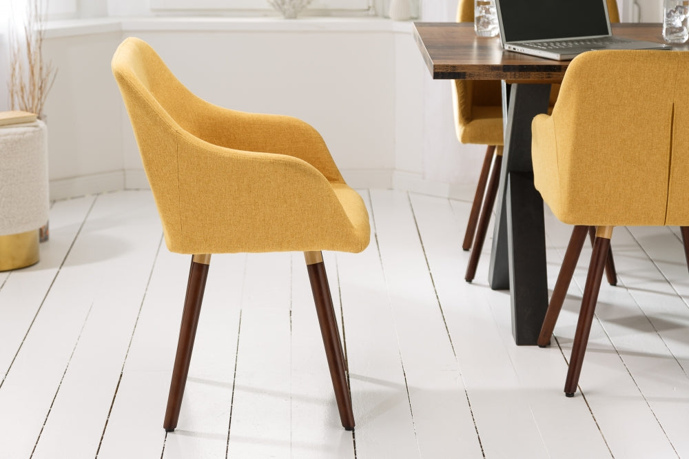 Scaun tapitat cu Stofa Galben cu picioare din Lemn de fag Maro H85xL55xA55cm Scandinavia