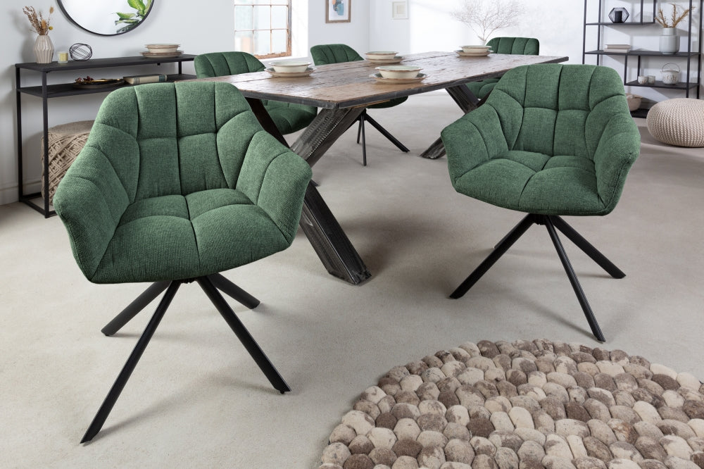 Scaun rotativ tapitat cu Stofa Verde cu picioare din Metal Negru H83xL65xA66cm Papillon