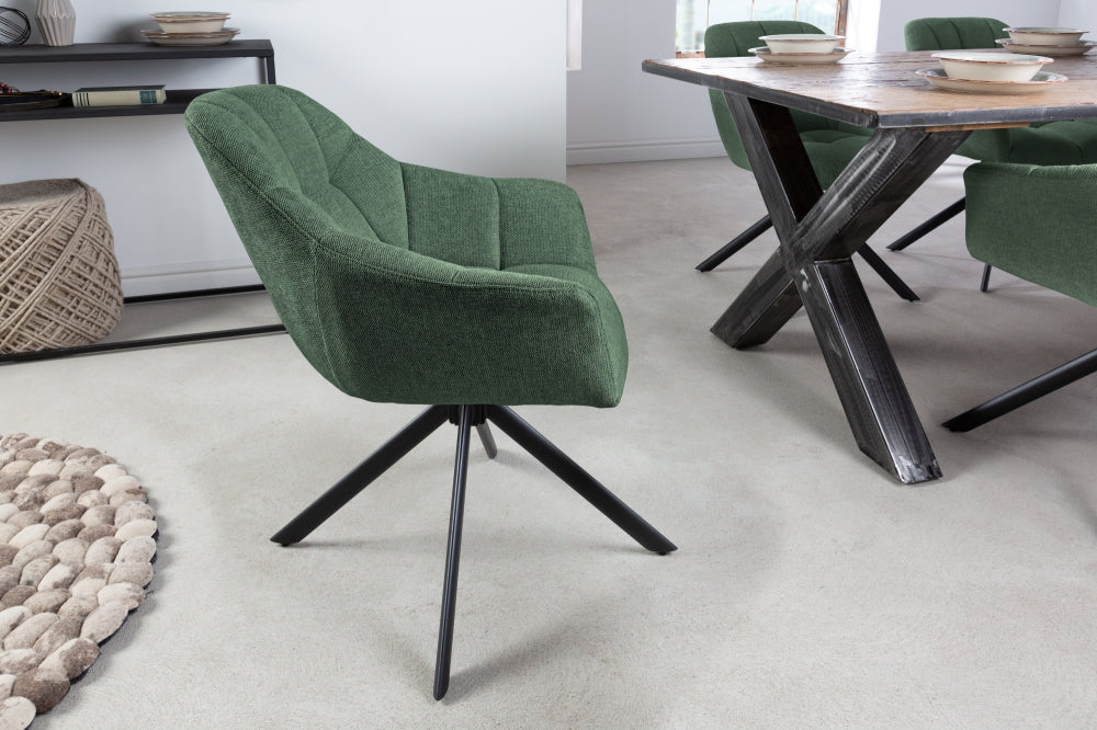 Scaun rotativ tapitat cu Stofa Verde cu picioare din Metal Negru H83xL65xA66cm Papillon