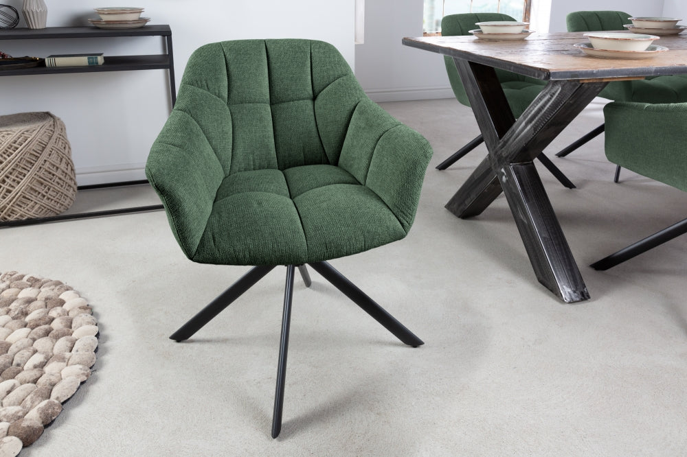 Scaun rotativ tapitat cu Stofa Verde cu picioare din Metal Negru H83xL65xA66cm Papillon