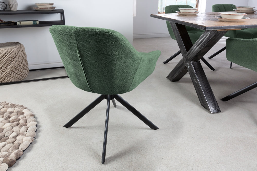 Scaun rotativ tapitat cu Stofa Verde cu picioare din Metal Negru H83xL65xA66cm Papillon