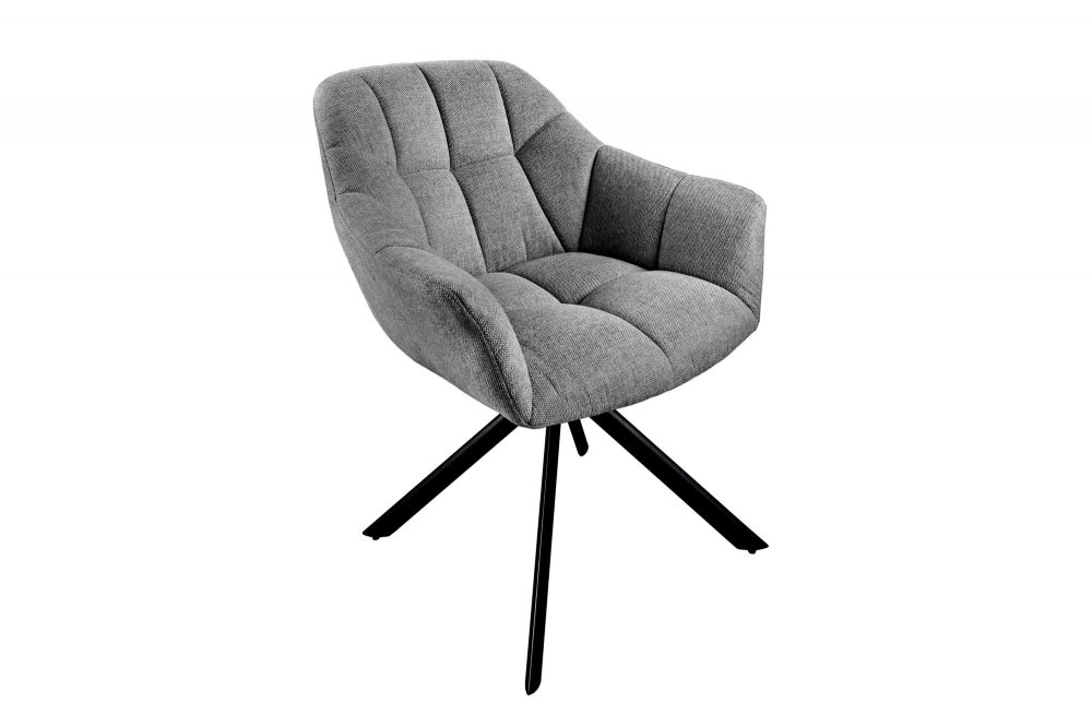 Scaun rotativ tapitat cu Stofa Gri cu picioare din Metal Negru H83xL65xA66cm Papillon
