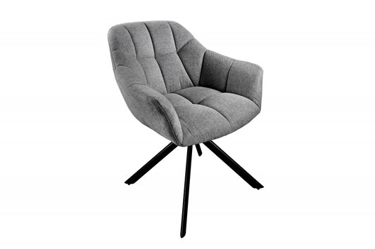 Scaun rotativ tapitat cu Stofa Gri cu picioare din Metal Negru H83xL65xA66cm Papillon