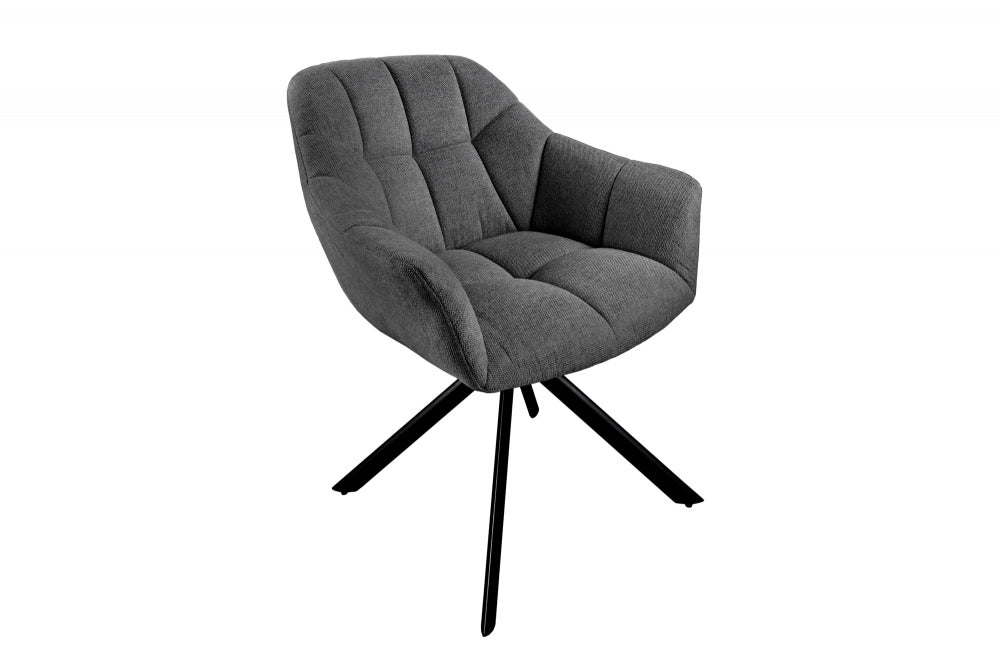 Scaun rotativ tapitat cu Stofa Gri inchis cu picioare din Metal Negru H83xL65xA66cm Papillon