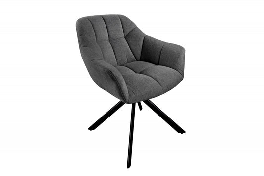 Scaun rotativ tapitat cu Stofa Gri inchis cu picioare din Metal Negru H83xL65xA66cm Papillon