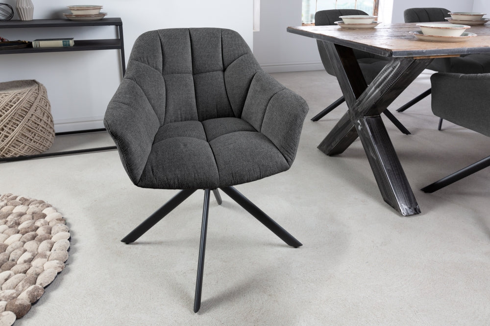 Scaun rotativ tapitat cu Stofa Gri inchis cu picioare din Metal Negru H83xL65xA66cm Papillon