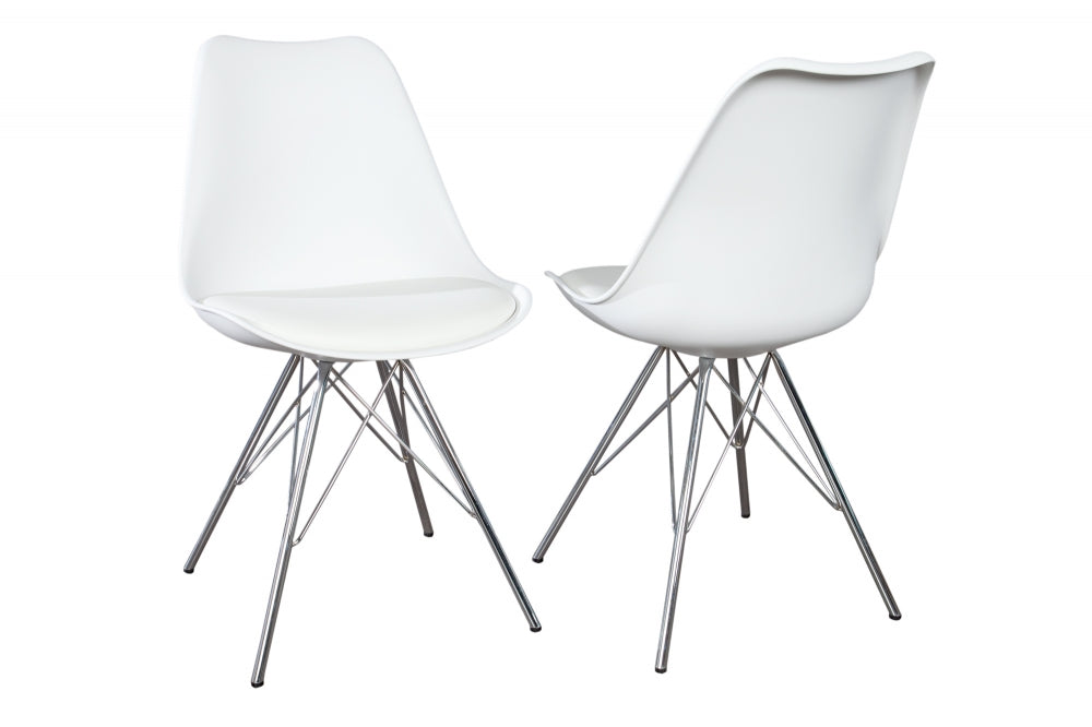 Set 2 scaune din Plastic Alb cu picioare din Metal Argintiu H85xL50xA57cm Scandinavia Retro