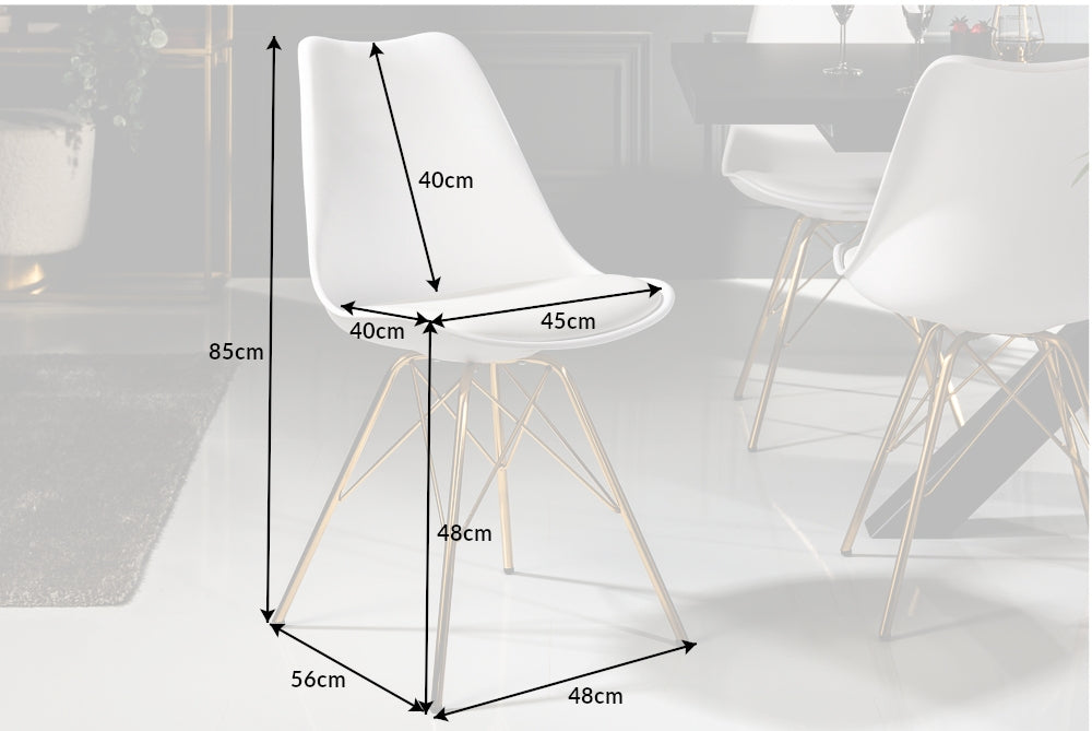 Set 4 scaune din Plastic Alb cu picioare din Metal Auriu H85xL48xA56cm Scandinavia