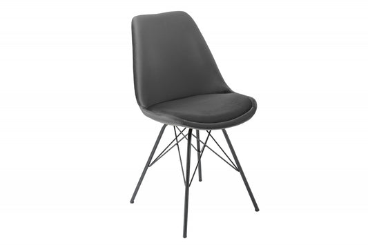 Set 4 scaune tapitat cu Catifea Gri cu picioare din Metal Negru H86xL50xA57cm Scandinavia