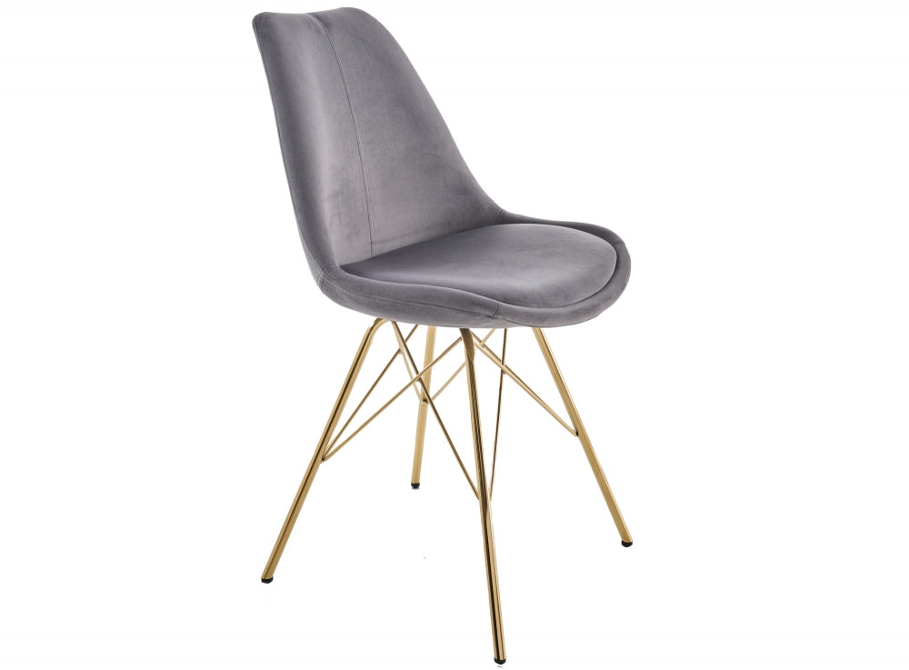 Set 2 scaune tapitat cu Catifea Gri cu picioare din Metal Auriu H86xL49xA57cm Scandinavia