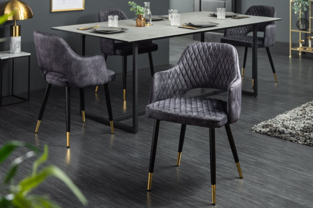 Set 2 scaune tapitat cu Catifea Gri inchis cu picioare din Metal Negru/Auriu H81xL56xA57cm Paris