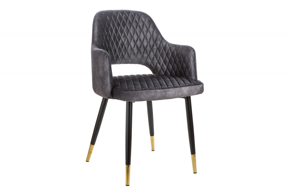 Set 2 scaune tapitat cu Catifea Gri inchis cu picioare din Metal Negru/Auriu H81xL56xA57cm Paris
