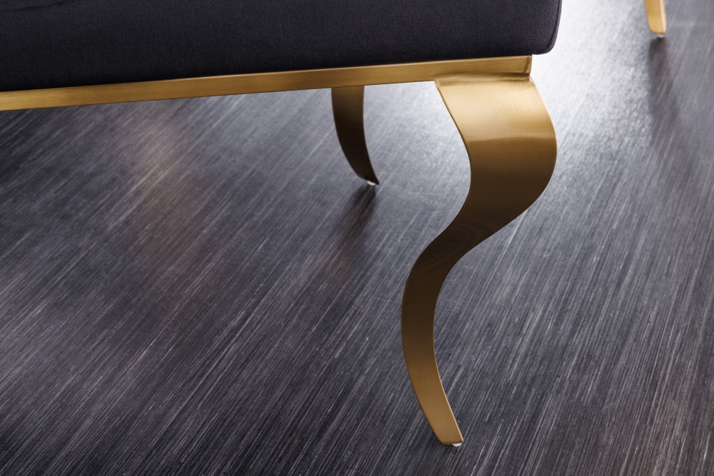 Set 2 scaune tapitat cu Catifea Negru cu picioare din Otel inoxidabil Auriu H104xL45xA64cm Barock