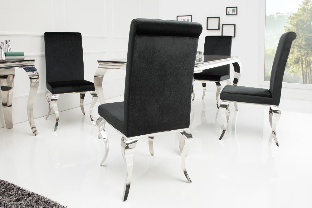 Set 2 scaune tapitat cu Catifea Negru cu picioare din Otel inoxidabil Argintiu H106xL44xA65cm Barock