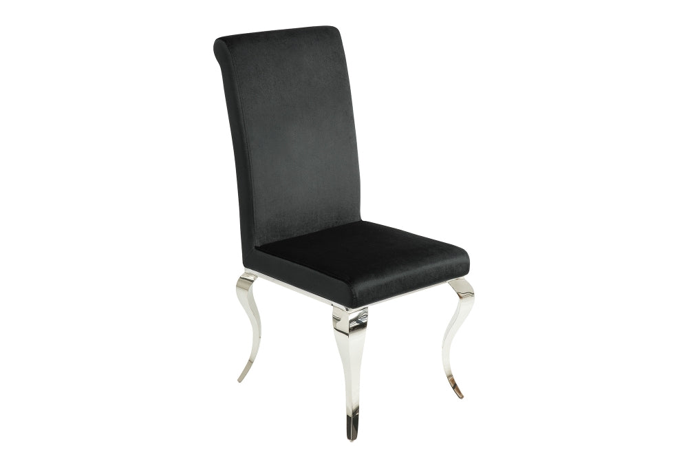Set 2 scaune tapitat cu Catifea Negru cu picioare din Otel inoxidabil Argintiu H106xL44xA65cm Barock