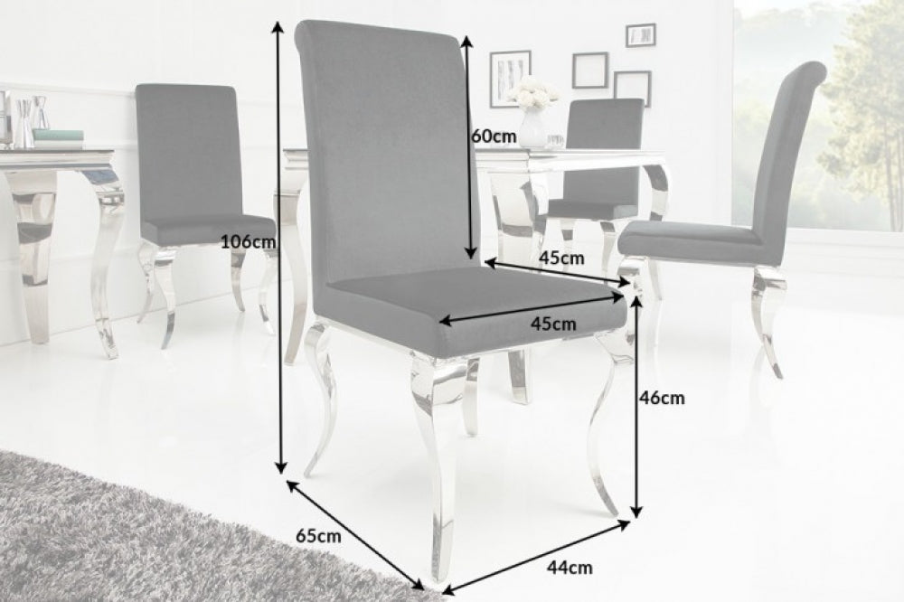 Set 2 scaune tapitat cu Catifea Negru cu picioare din Otel inoxidabil Argintiu H106xL44xA65cm Barock
