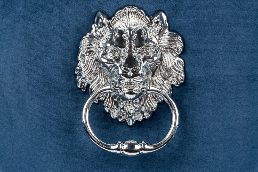 Set 2 scaune tapitat cu Catifea Albastru cu picioare din Otel inoxidabil Argintiu H102xL55xA67cm Barock Lion