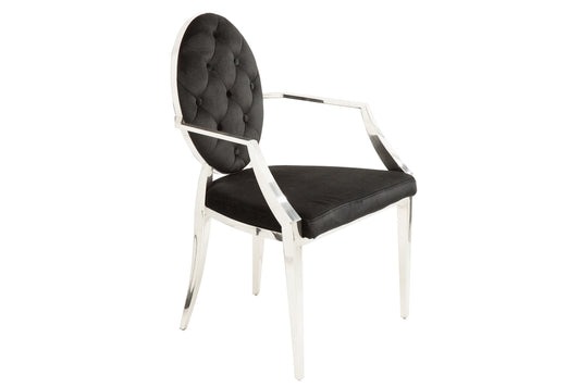 Scaun tapitat cu Catifea Negru cu picioare din Otel inoxidabil Argintiu H92xL63xA64cm Barock Modern