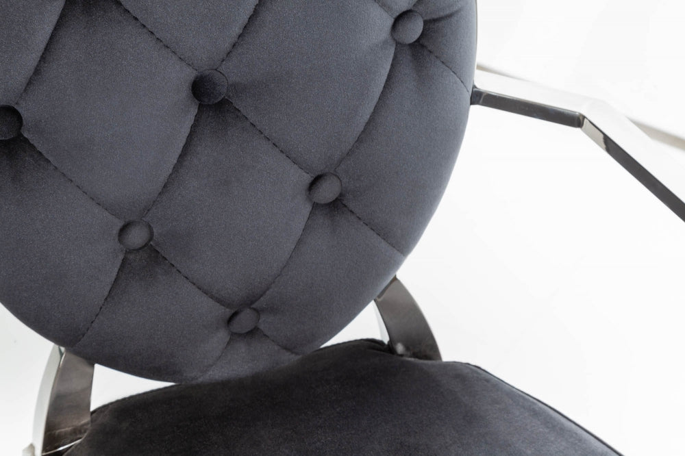 Scaun tapitat cu Catifea Negru cu picioare din Otel inoxidabil Argintiu H92xL63xA64cm Barock Modern