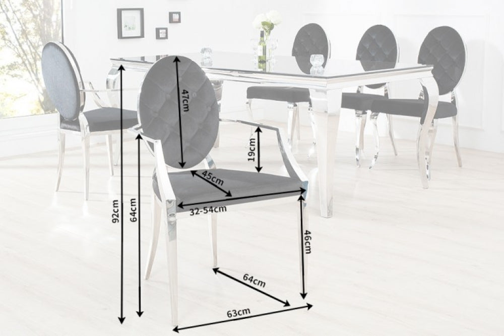 Scaun tapitat cu Catifea Negru cu picioare din Otel inoxidabil Argintiu H92xL63xA64cm Barock Modern