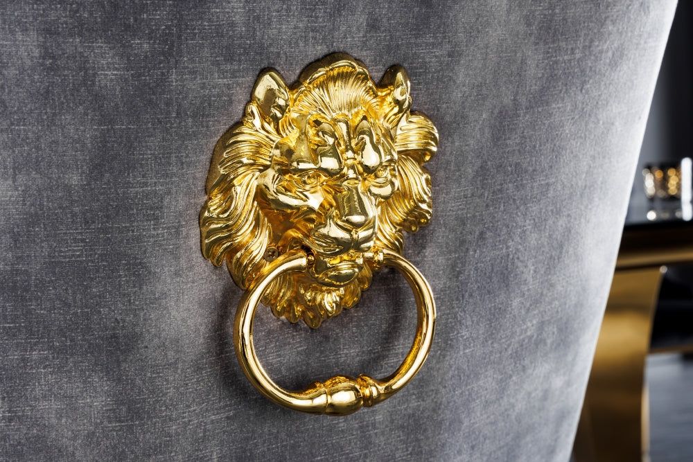 Set 2 scaune tapitat cu Catifea Gri cu picioare din Otel inoxidabil Auriu H102xL55xA67cm Barock Lion